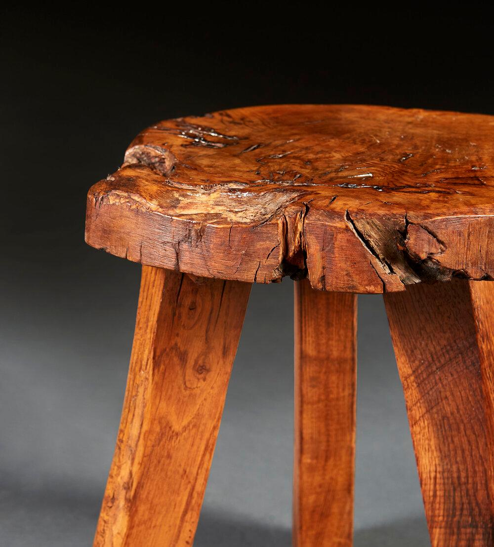 Rustic Elm Wood Stool In Good Condition In London, GB