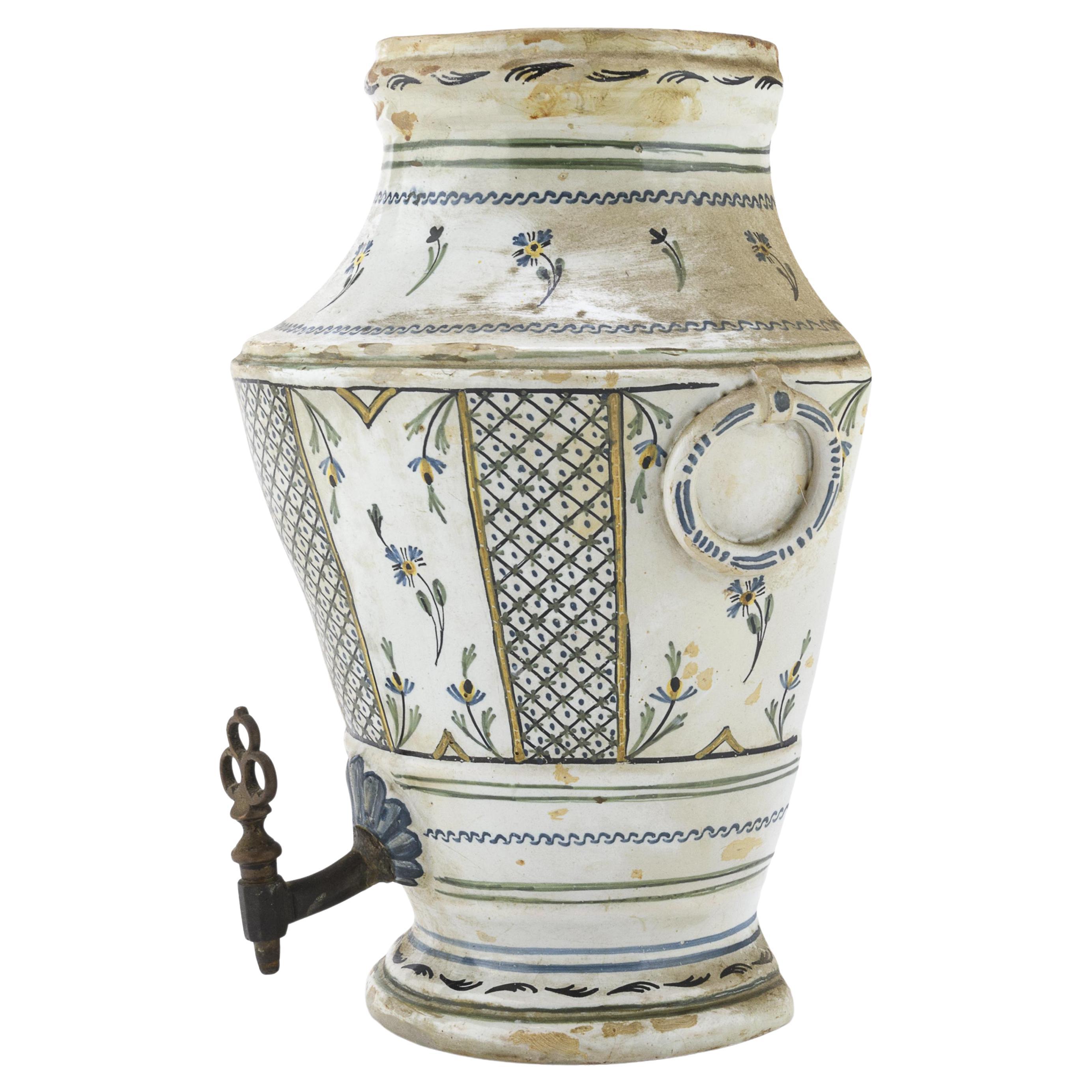 A Rustic European 18th century French faience fountain with spigot For Sale
