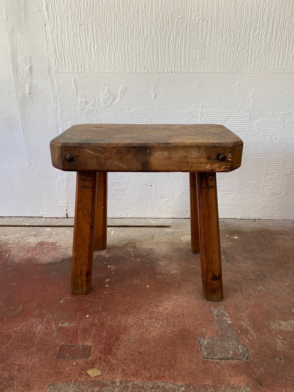 A great 20th century heavy topped block table, it looks like it has come from an industrial setting. Nautical Rope maker? Net fixer? I bought it by the coast! It would be great in living area/kitchen/boot room/laundry/ hallway.

It has a makers name