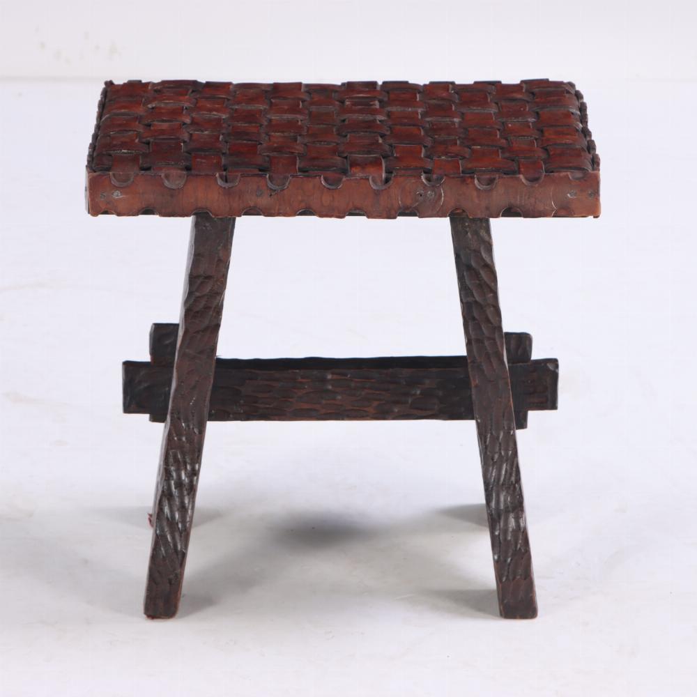Brutalist A rustic, gouge carved bench, C. 1940. For Sale