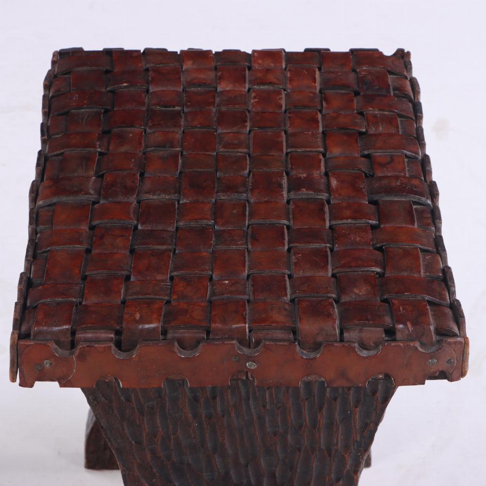 Hand-Carved A rustic, gouge carved bench, C. 1940. For Sale