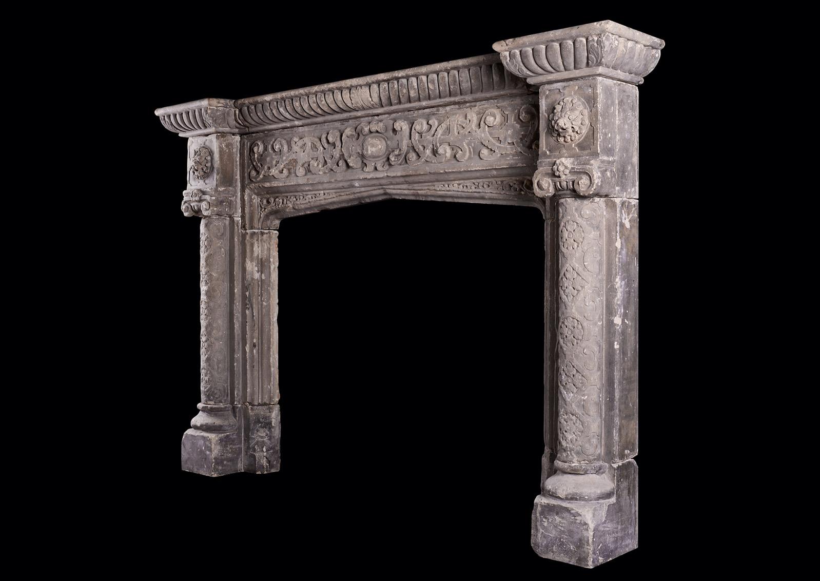 A Rustic Neo-Gothic Stone Fireplace In Good Condition For Sale In London, GB