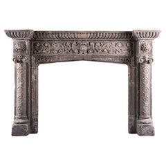 Antique A Rustic Neo-Gothic Stone Fireplace