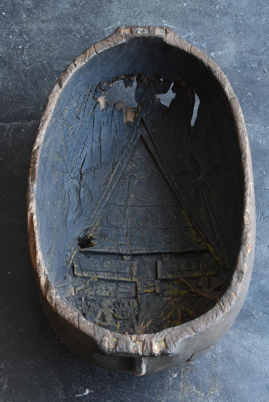 Hand-Carved Rustic Old Wooden Bowl from Southeast Asia / a Hollow Container
