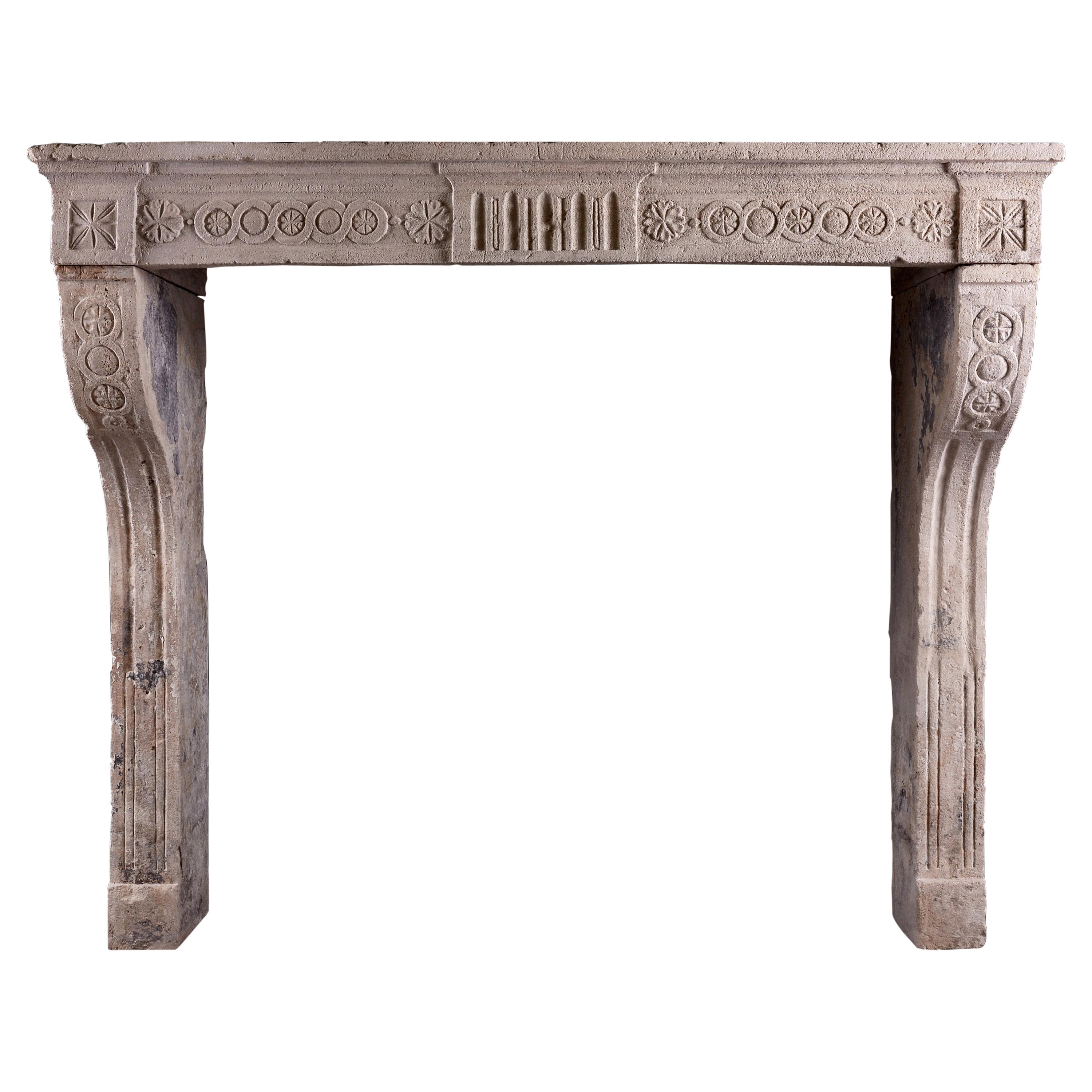 Rustic Period Louis XVI Stone Fireplace For Sale