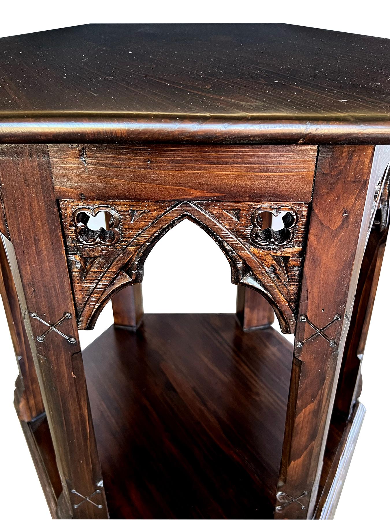 A Rustic Stained Pine Octagonal Neo Gothic Side Table In Good Condition In San Francisco, CA