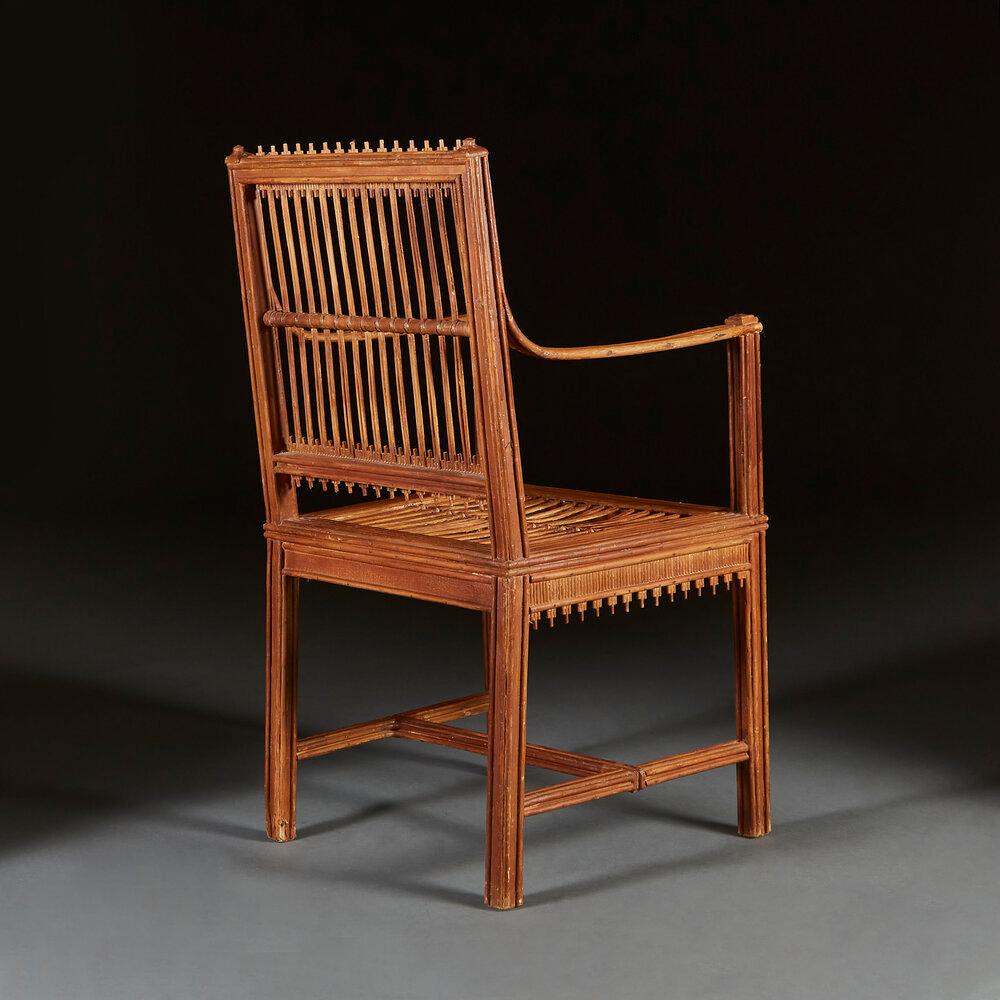 English Rustic Straw Work Armchair For Sale