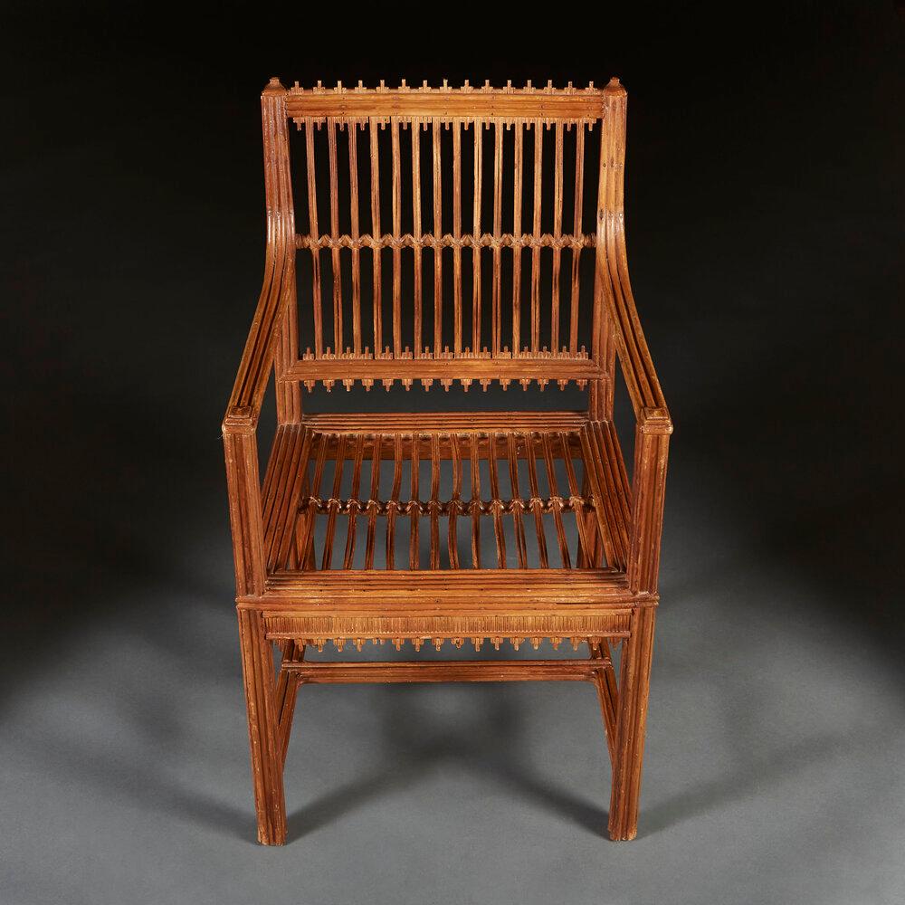 19th Century Rustic Straw Work Armchair For Sale