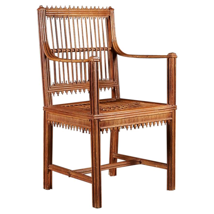 Rustic Straw Work Armchair For Sale