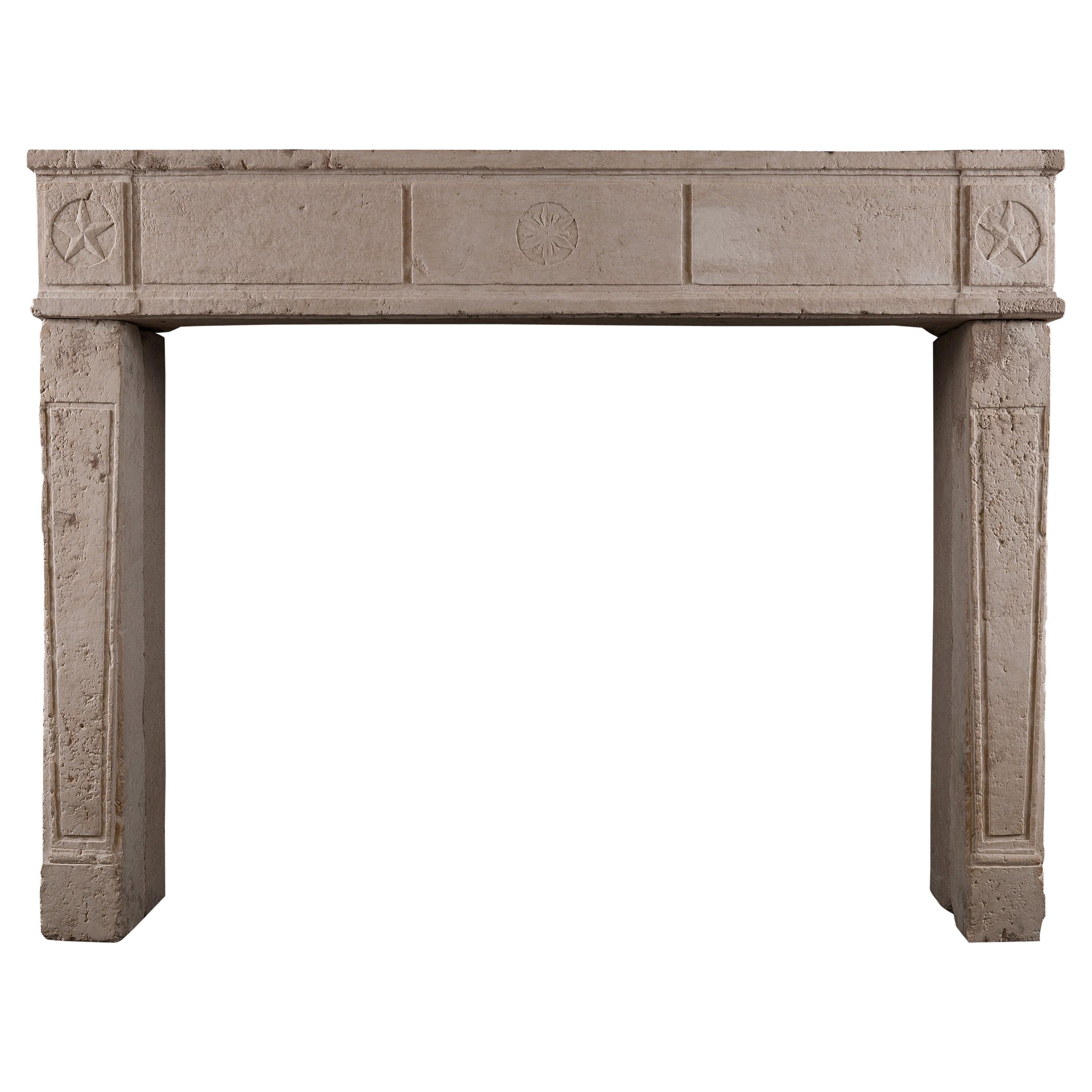 Rustic & Substantial Caen Stone Fireplace For Sale