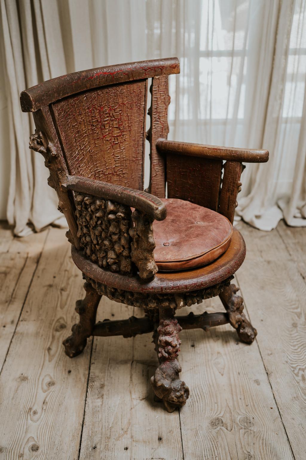 French Rusticated Timber Revolving Desk Chair