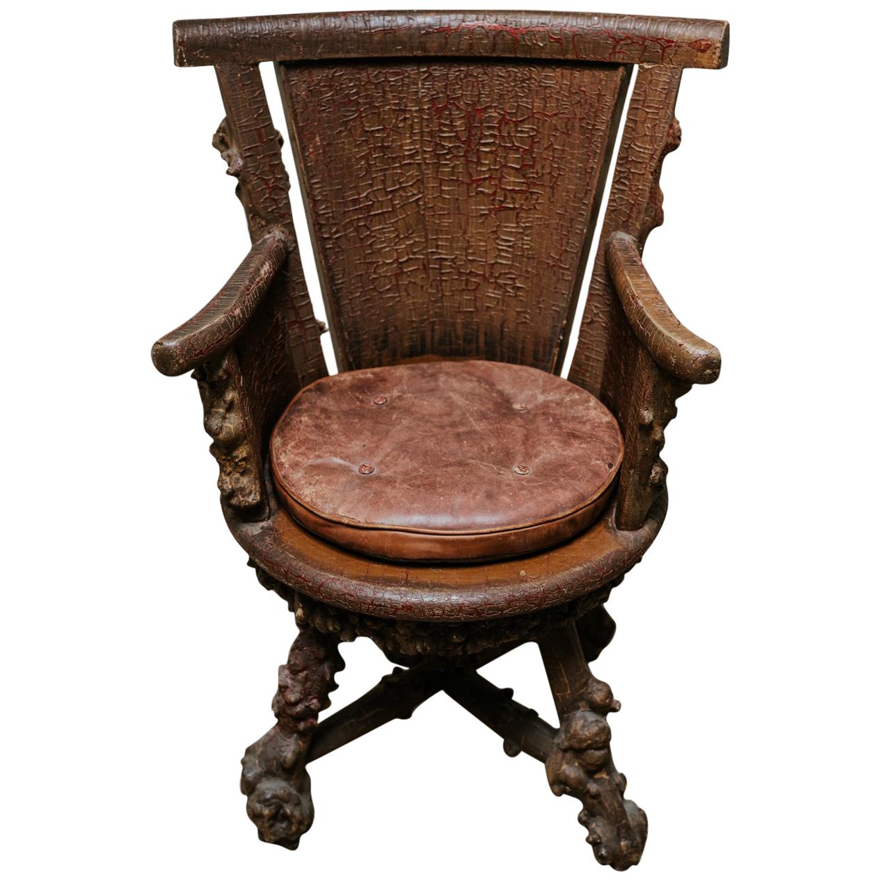 Rusticated Timber Revolving Desk Chair