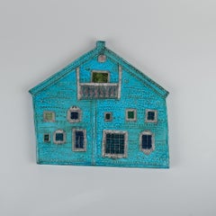 A Rut Bryk Karjalainen Talo 'Karelian House' Blue Ceramic Wall Plaque, 1950s