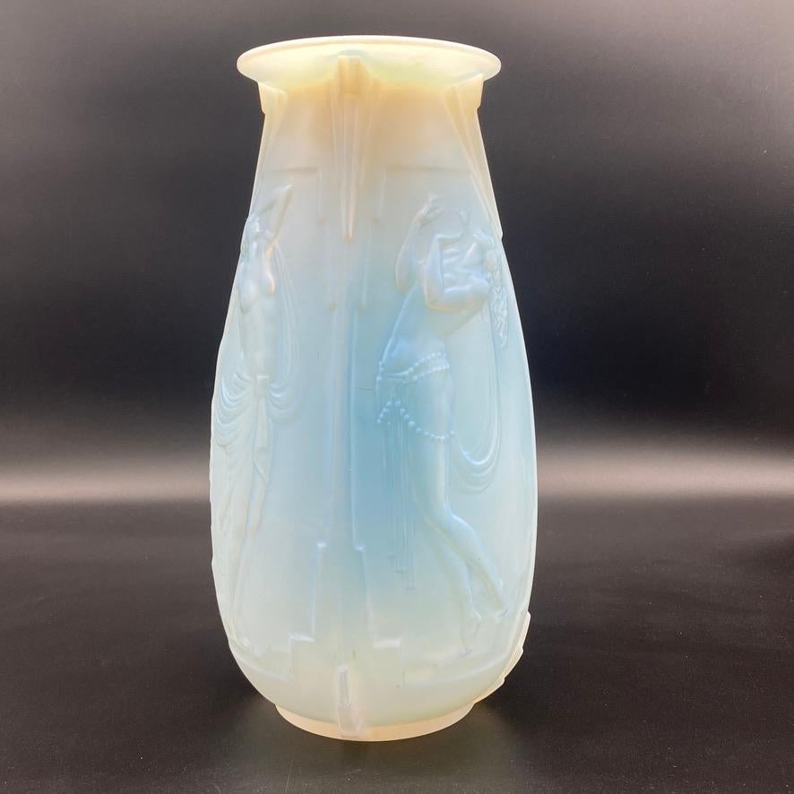 Molded A Sabino Art Deco Frivolities Opalescent Glass Vase 