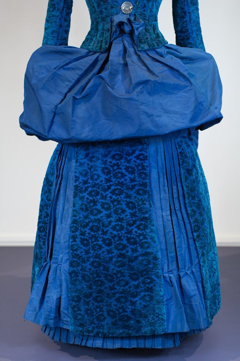 Blue A Sac French Victorian Silk and Velvet Day Dress Circa 1885