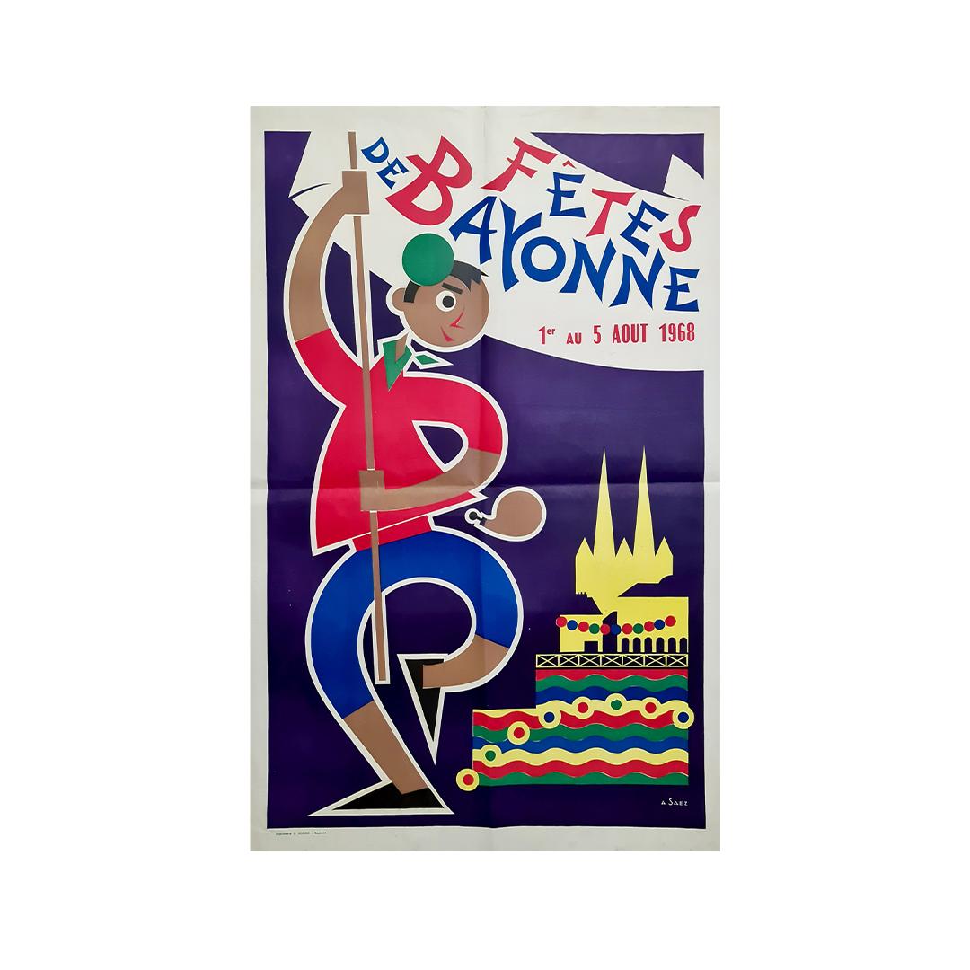 Originalplakat von A. Saez aus dem Jahr 1968 - die Fêtes de Bayonne im Angebot 2