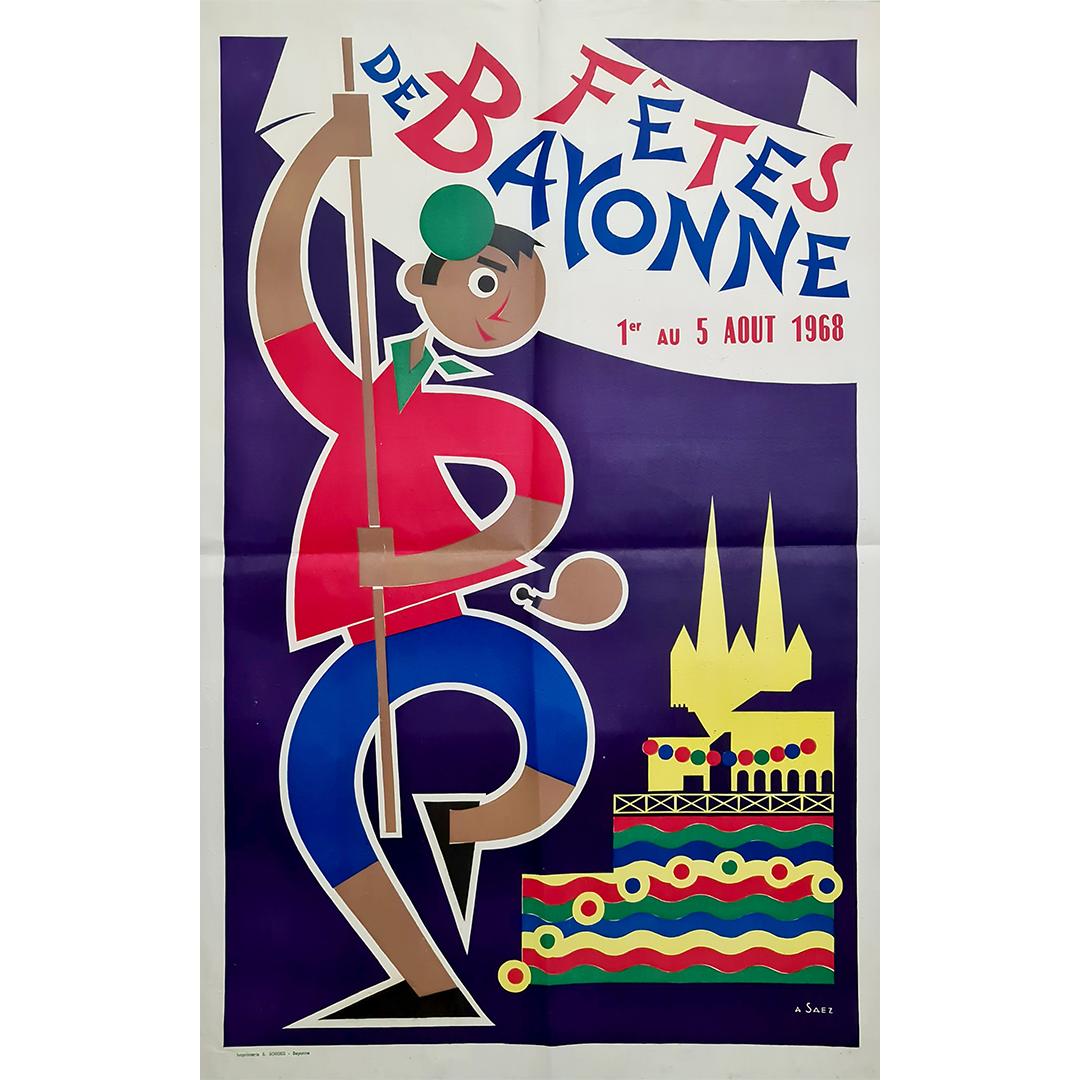 Originalplakat von A. Saez aus dem Jahr 1968 - die Fêtes de Bayonne