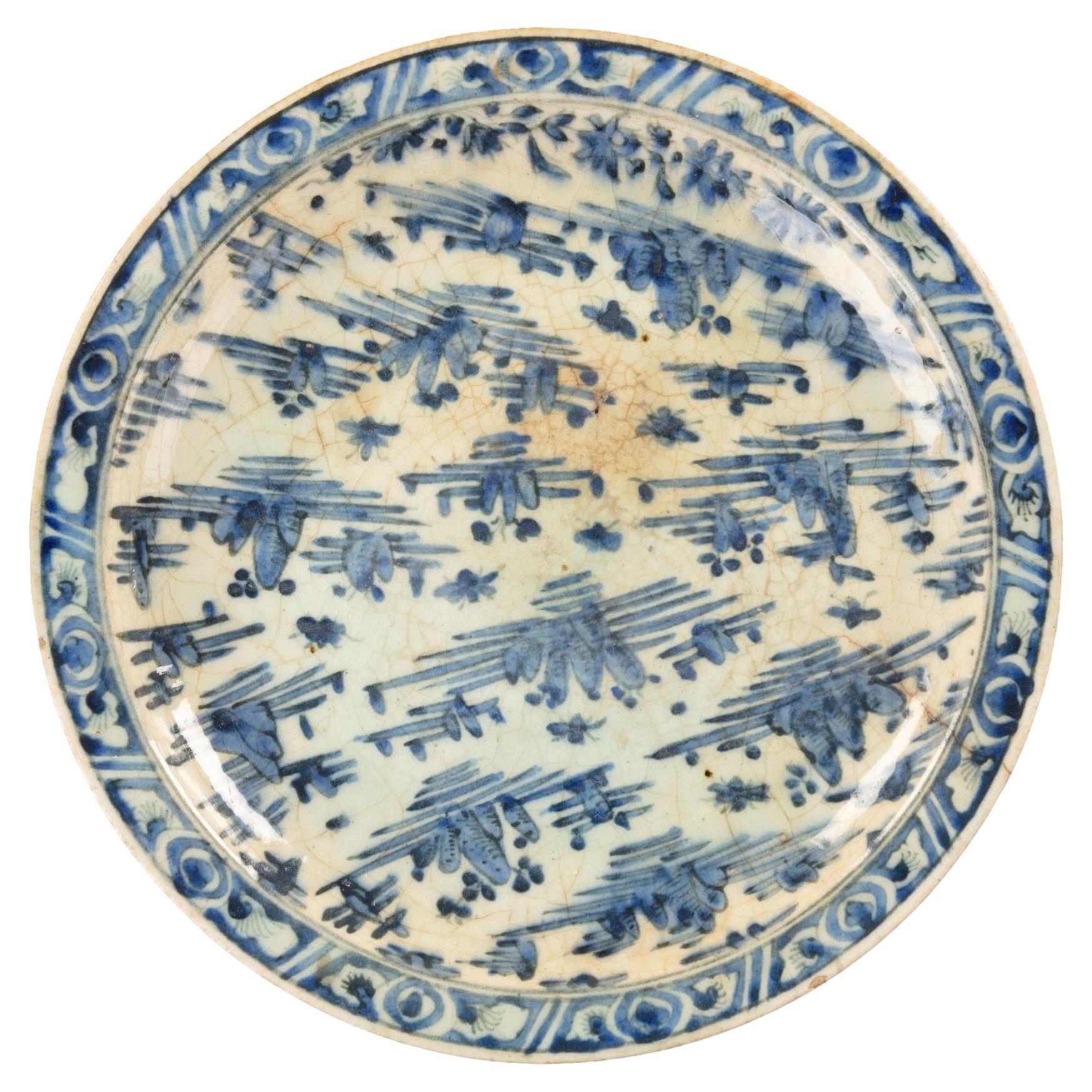 A Safavid blue and white pottery dish For Sale