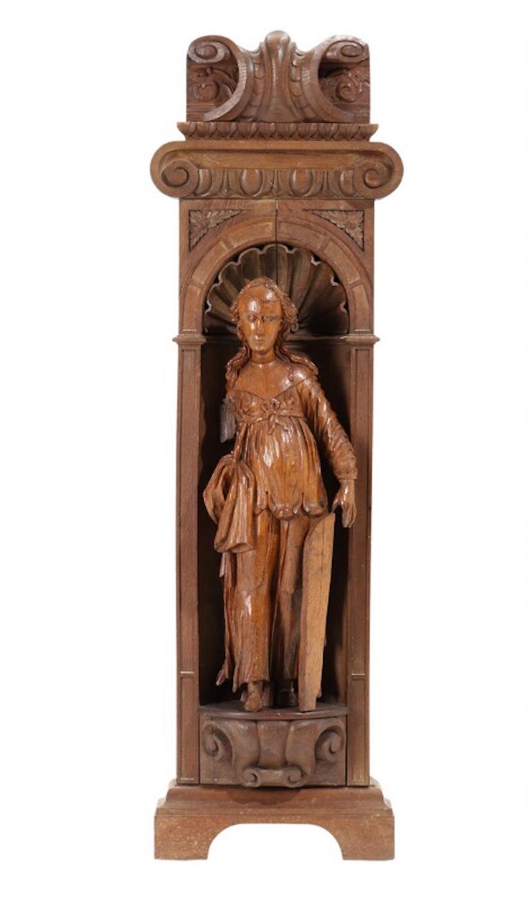 Hand-Carved Sainte with Shield, 18th-19th Century For Sale