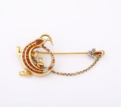 A  Salamander Jabot Pin/Pendant with Madeira Citrines and Diamonds