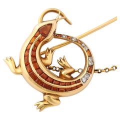 A  Spilla/Pendente Salamander Jabot con Citrini di Madeira e Diamanti