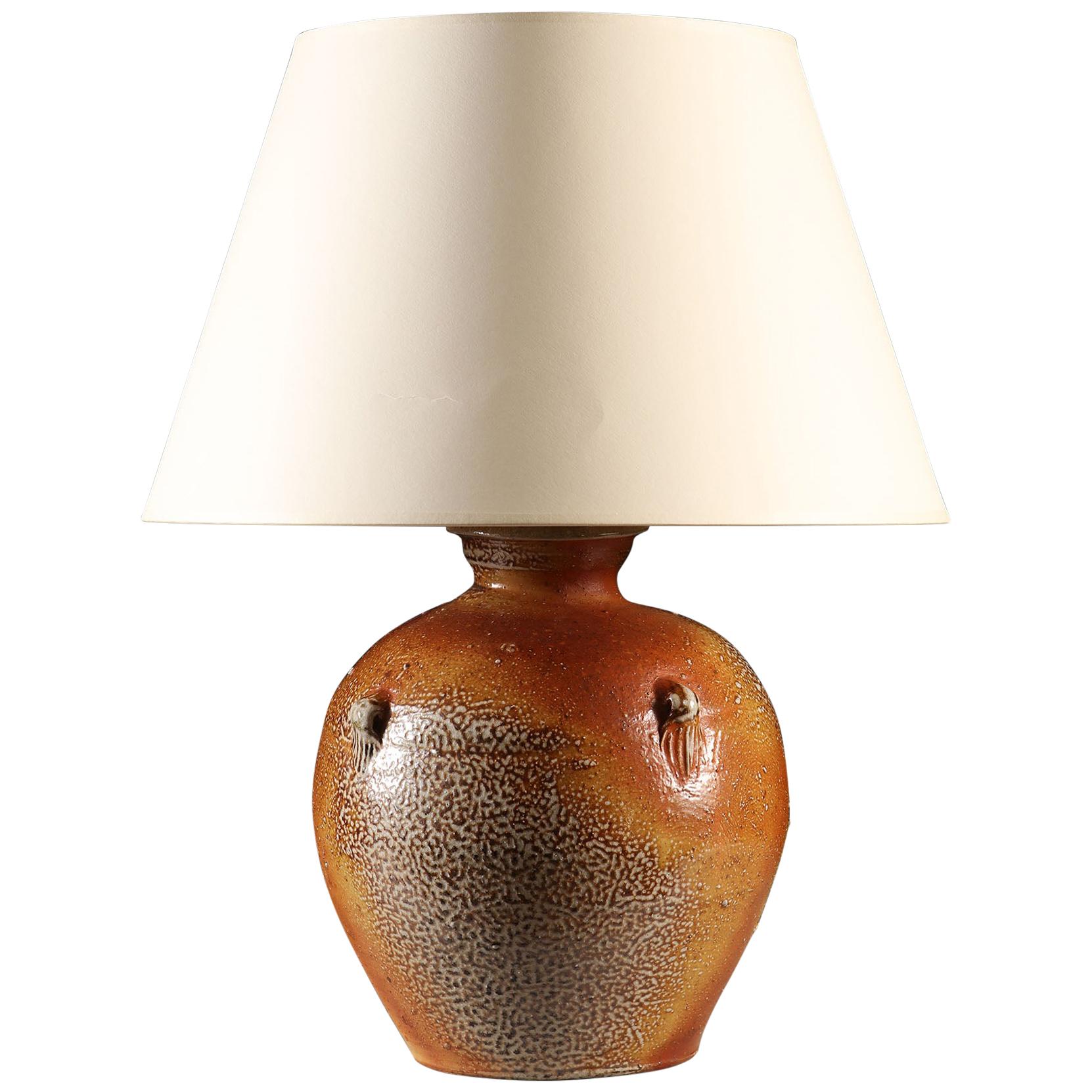 Salt Glazed Brown Terracotta Art Pottery Table Lamp Made in England