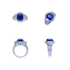 A "Samuel Getz" Exceptional Unheated Emerald Cut Blue Sapphire Dia Platinum Ring