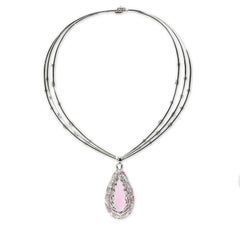 a "Samuel Getz" Pear Shape Morganite, Diamond, Pink Sapphire & Platinum Pendant