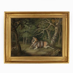 A Fine Sand Painting by Benjamin Zobel Showing a Deer Being Attacked by a Boa