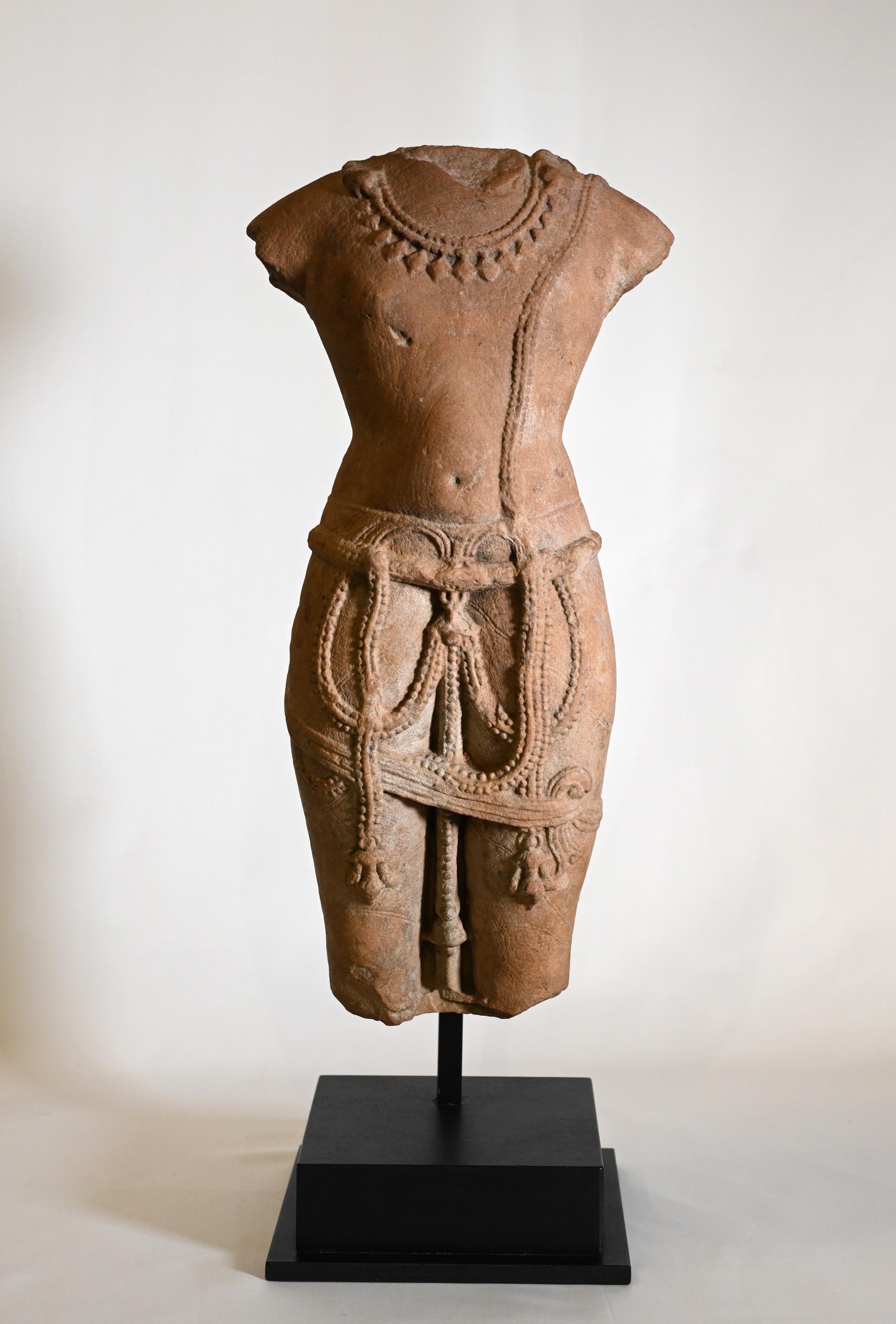 Carved Sandstone Torso of a Male Deity  Possibly Vishnu, Circa 10-11th Century