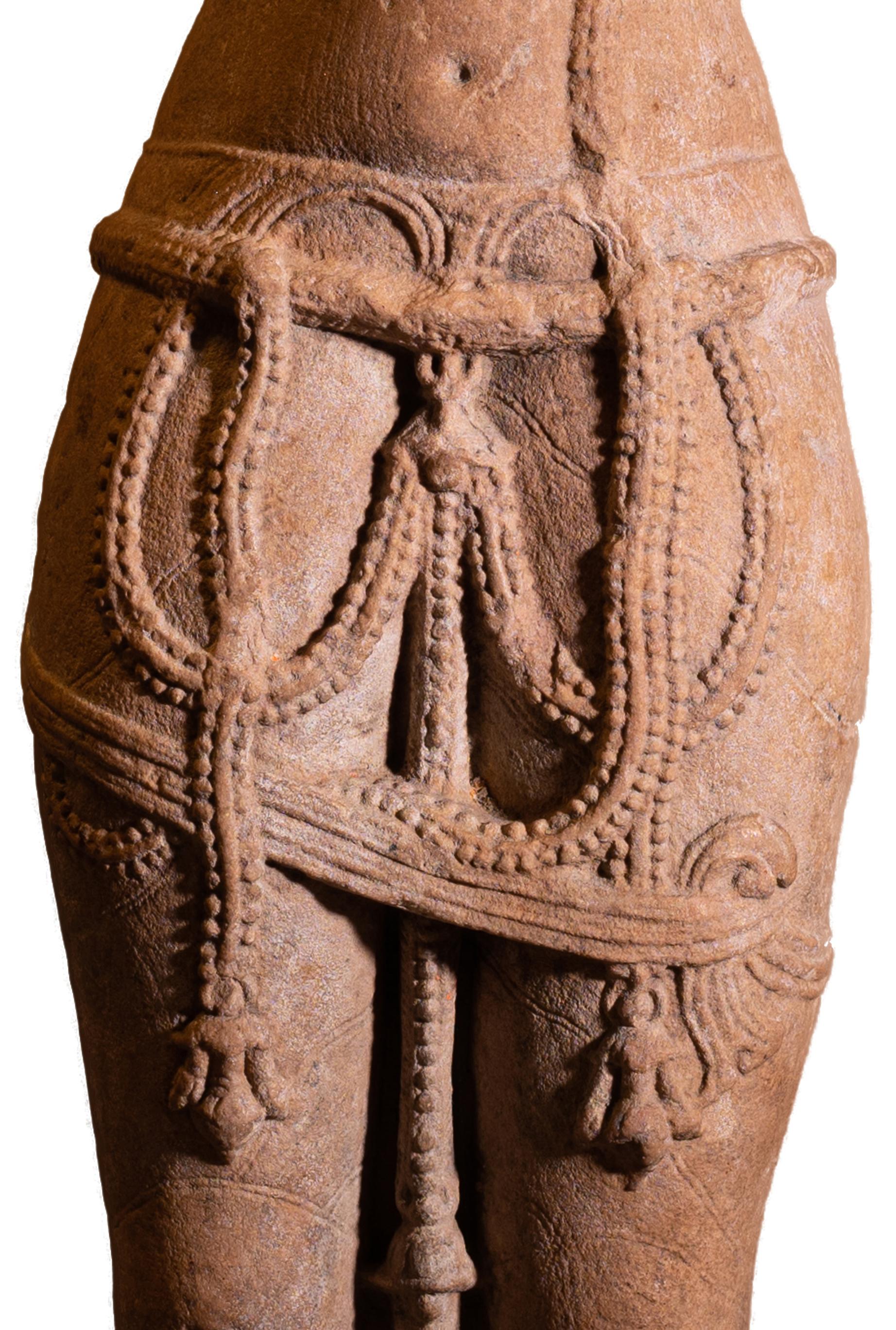 Indian Sandstone Torso of a Male Deity  Possibly Vishnu, Circa 10-11th Century