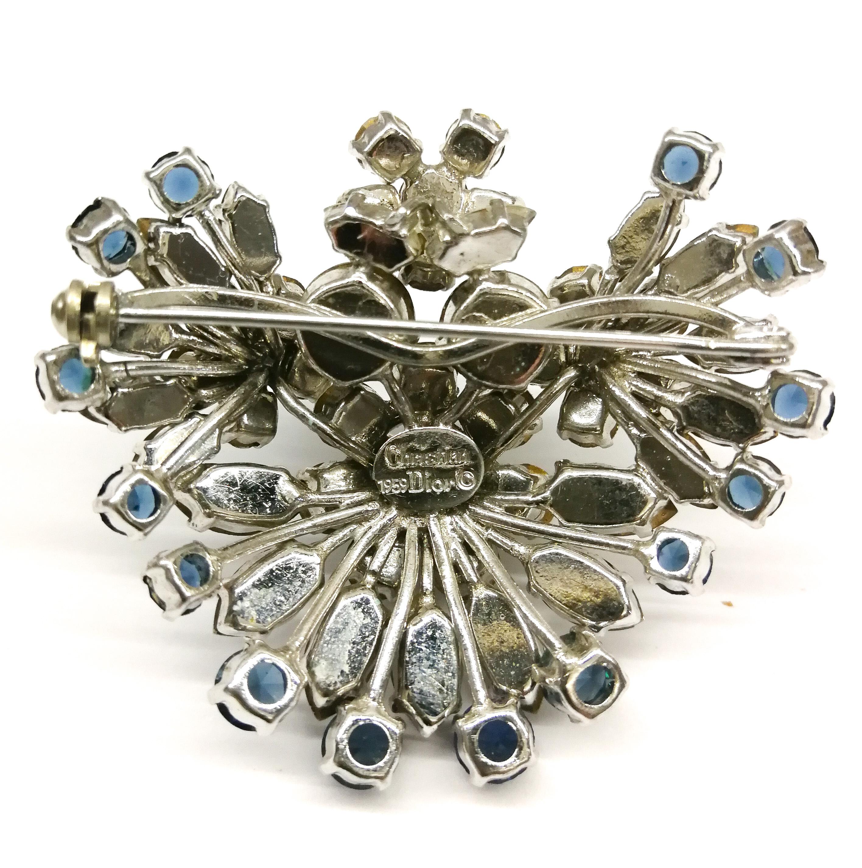 A sapphire and clear paste 'cluster' brooch, Christian Dior, Germany, 1959. In Excellent Condition In Greyabbey, County Down
