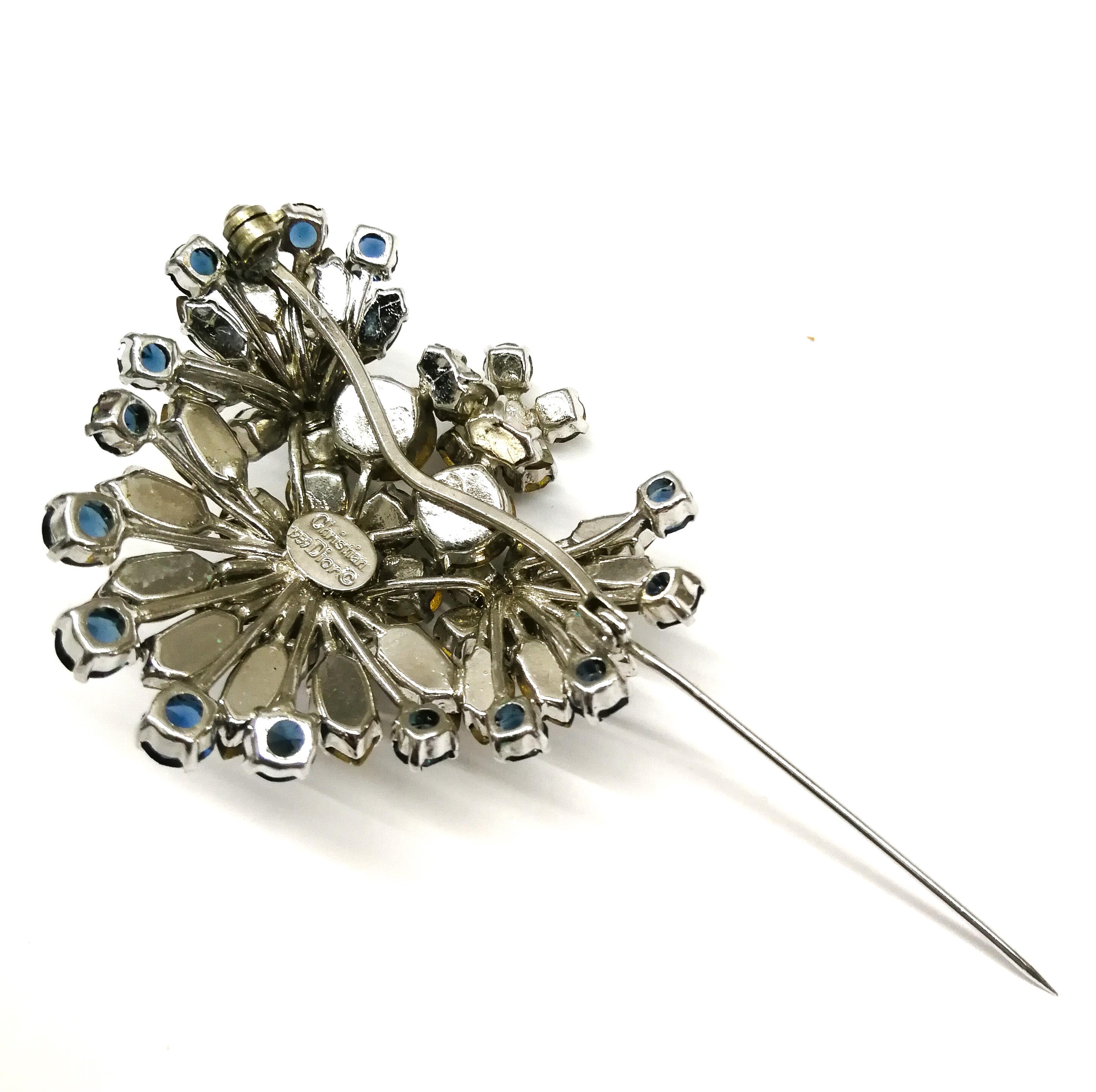 Women's or Men's A sapphire and clear paste 'cluster' brooch, Christian Dior, Germany, 1959.
