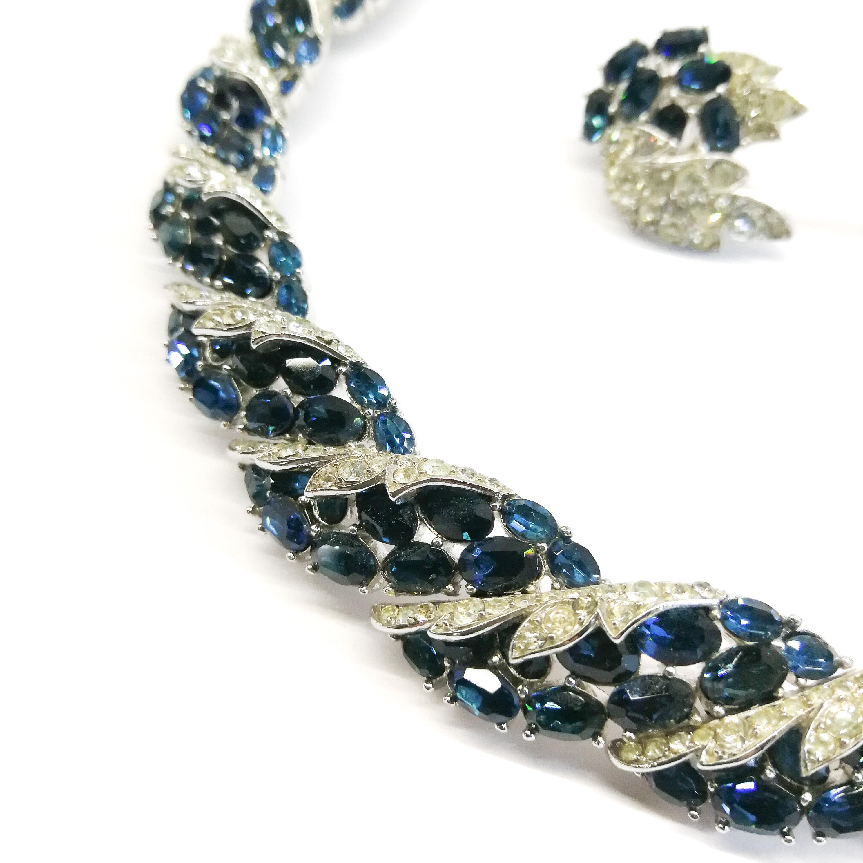 A sapphire and clear paste necklace and earrings, A. Philippe for Trifari, 1950s For Sale 1