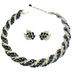 Used A sapphire and clear paste necklace and earrings, A. Philippe for Trifari, 1950s