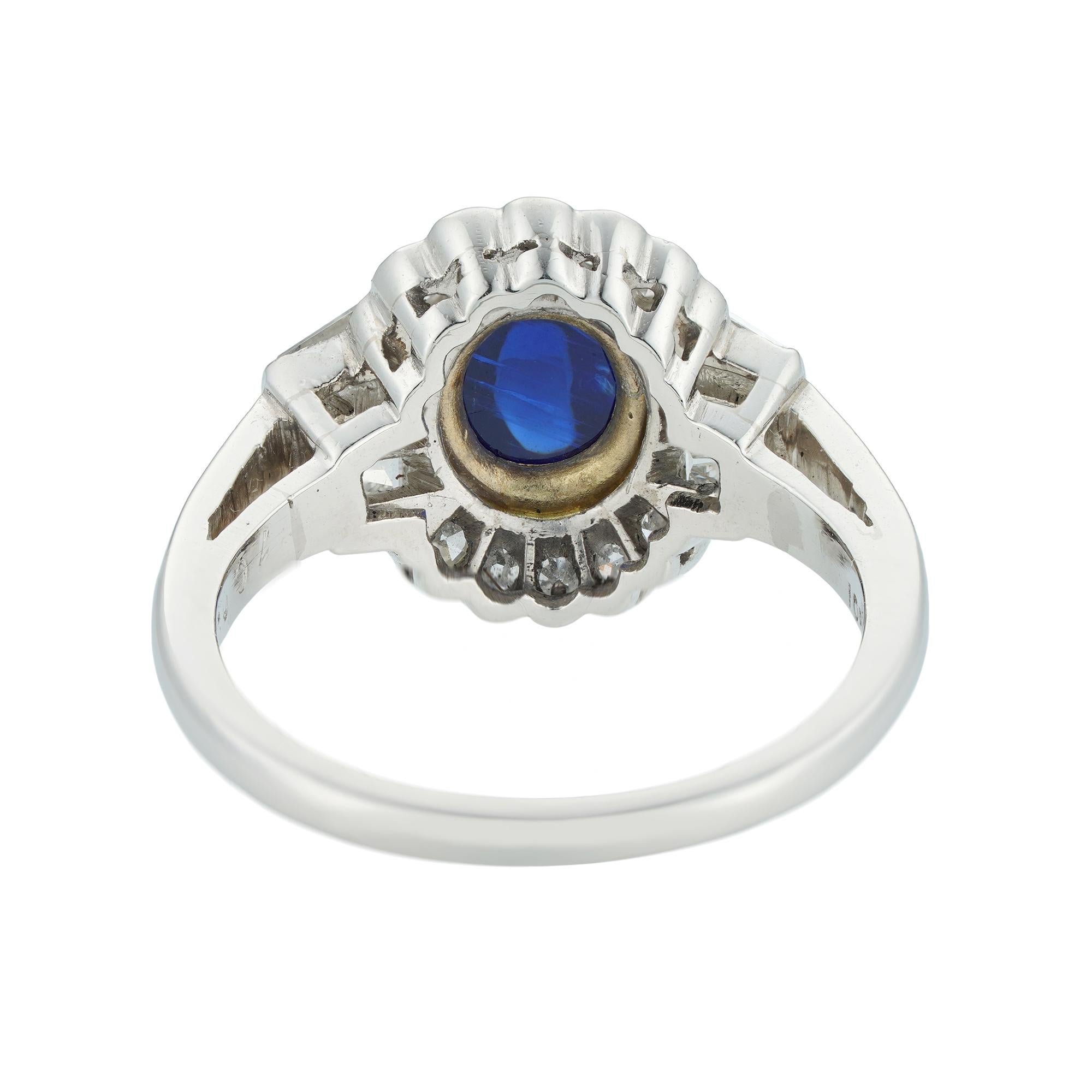 Art Deco A Sapphire And Diamond Cluster Ring For Sale