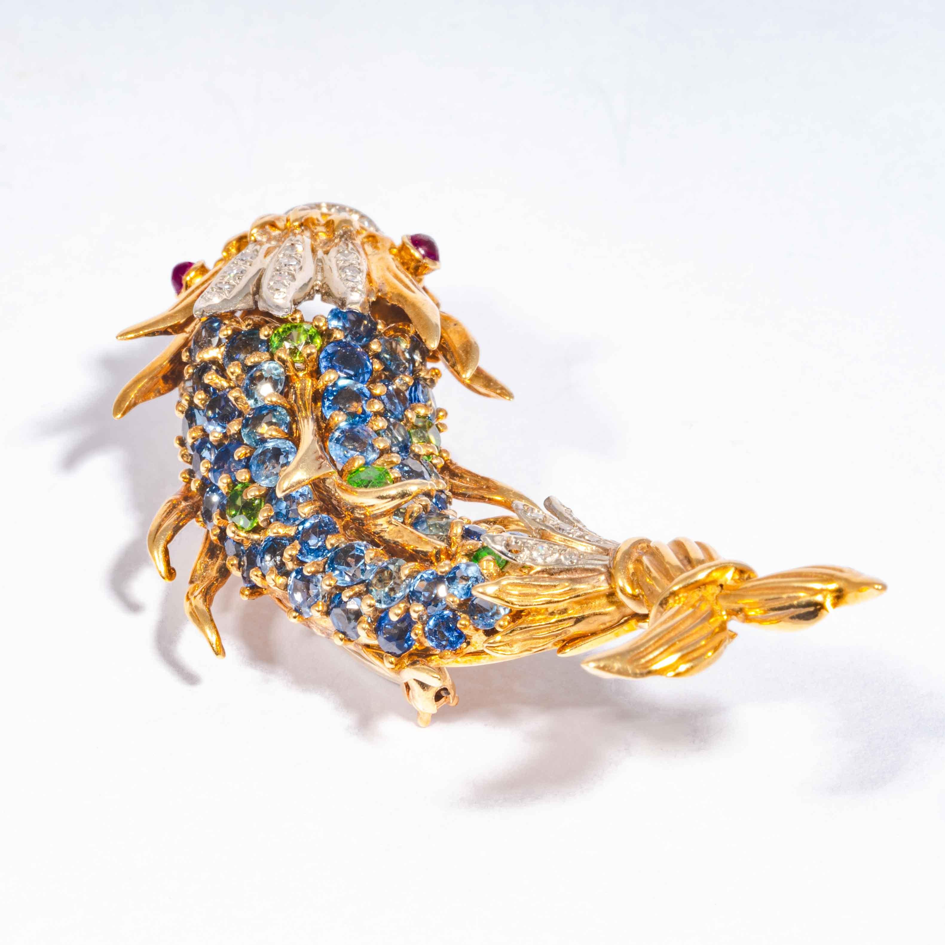 Brilliant Cut Sapphire and Diamond Fish Clip Brooch by Jean Schlumberger, Tiffany & Co.