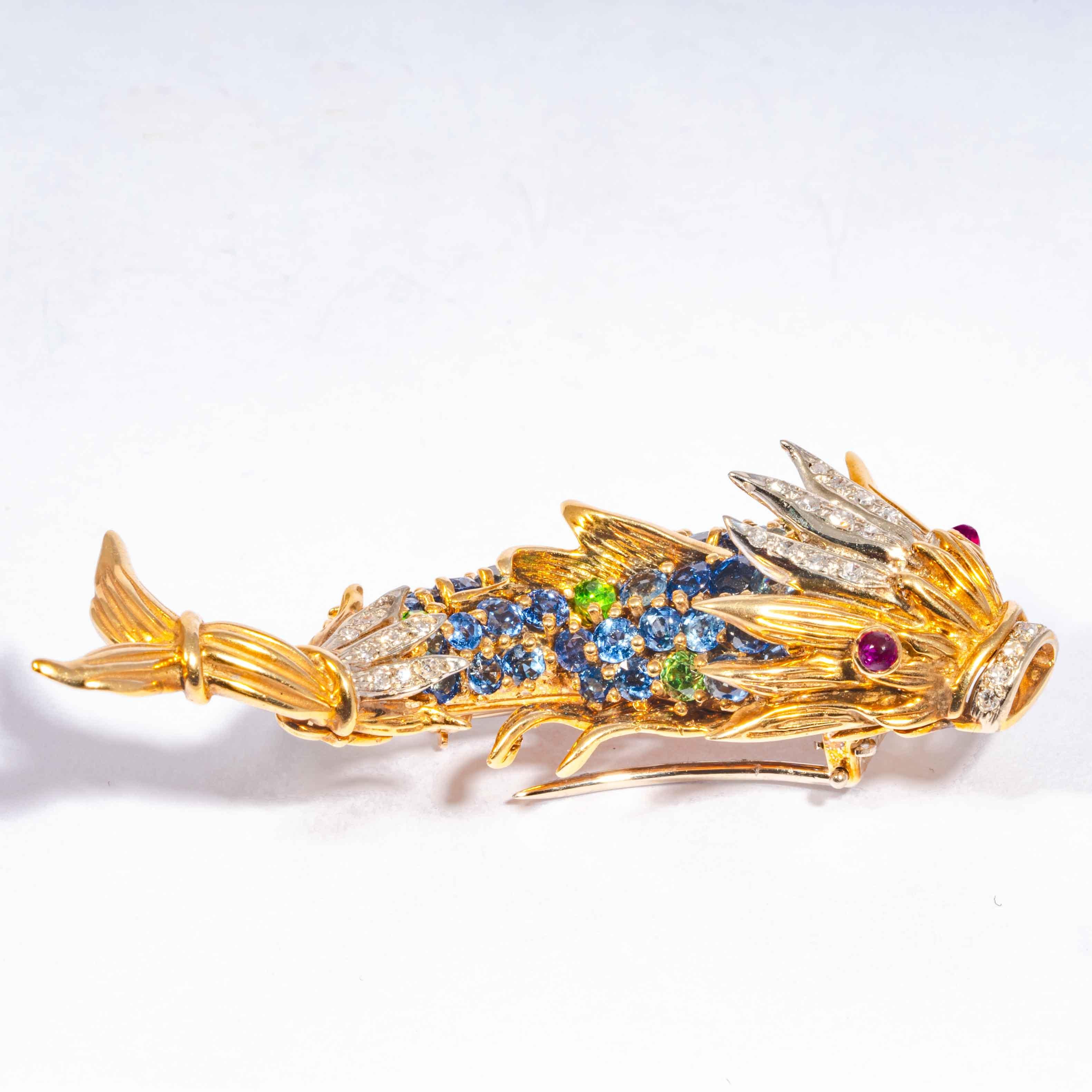 Sapphire and Diamond Fish Clip Brooch by Jean Schlumberger, Tiffany & Co. In Good Condition In Boston, MA
