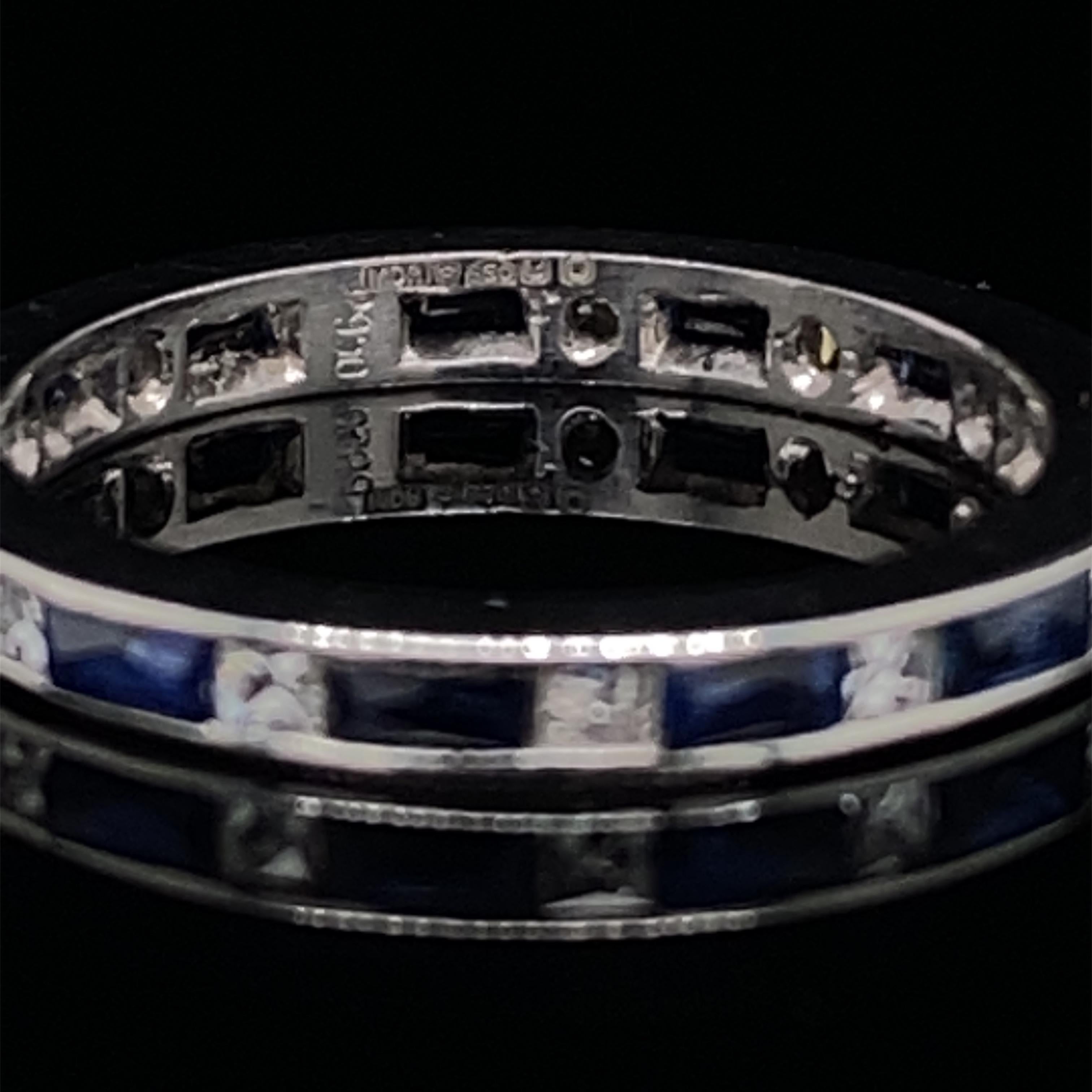 Baguette Cut Sapphire and Diamond Full Eternity Ring Platinum For Sale