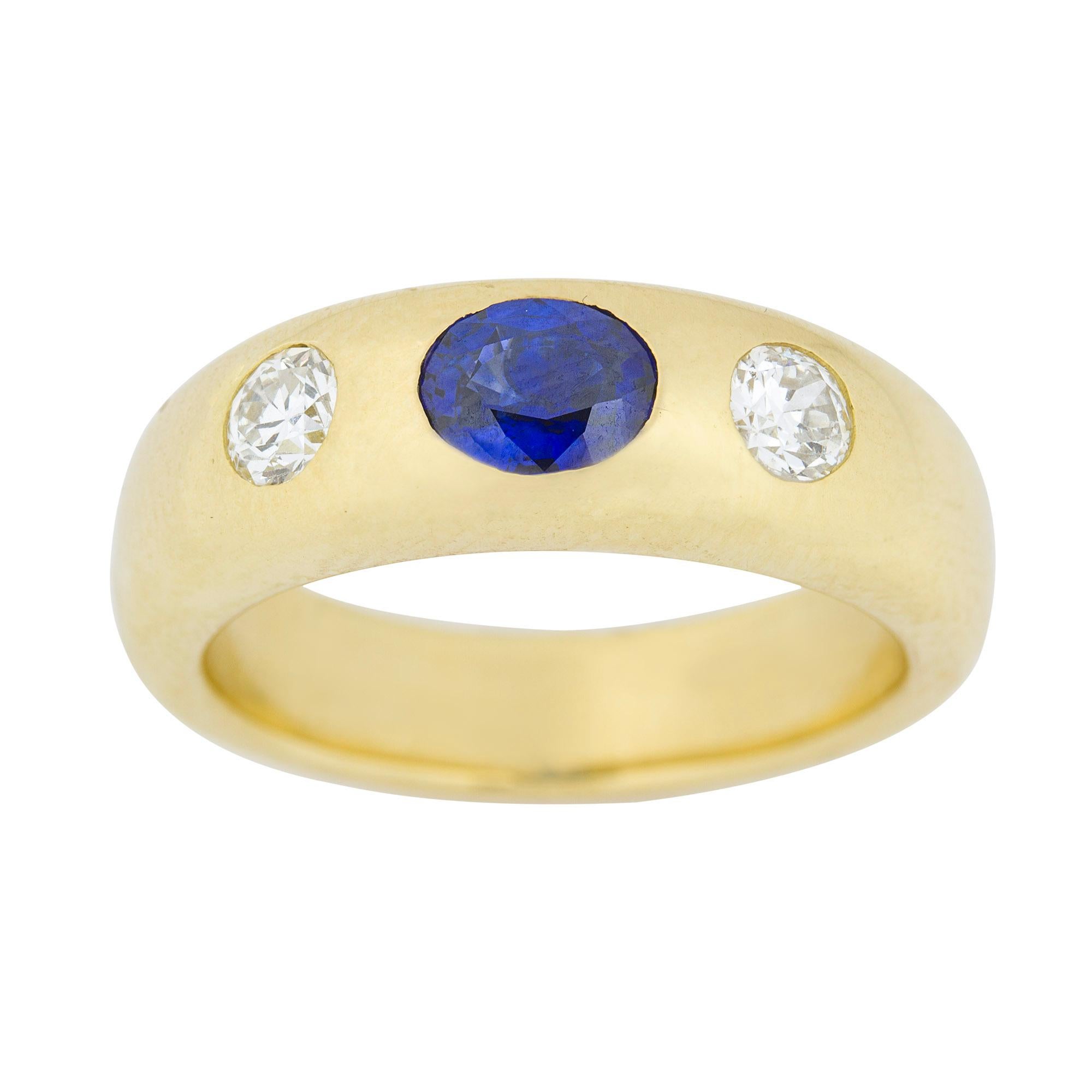 Modern Sapphire and Diamond Gold Gypsy Ring