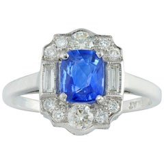 Vintage Sapphire and Diamond Plaque Ring