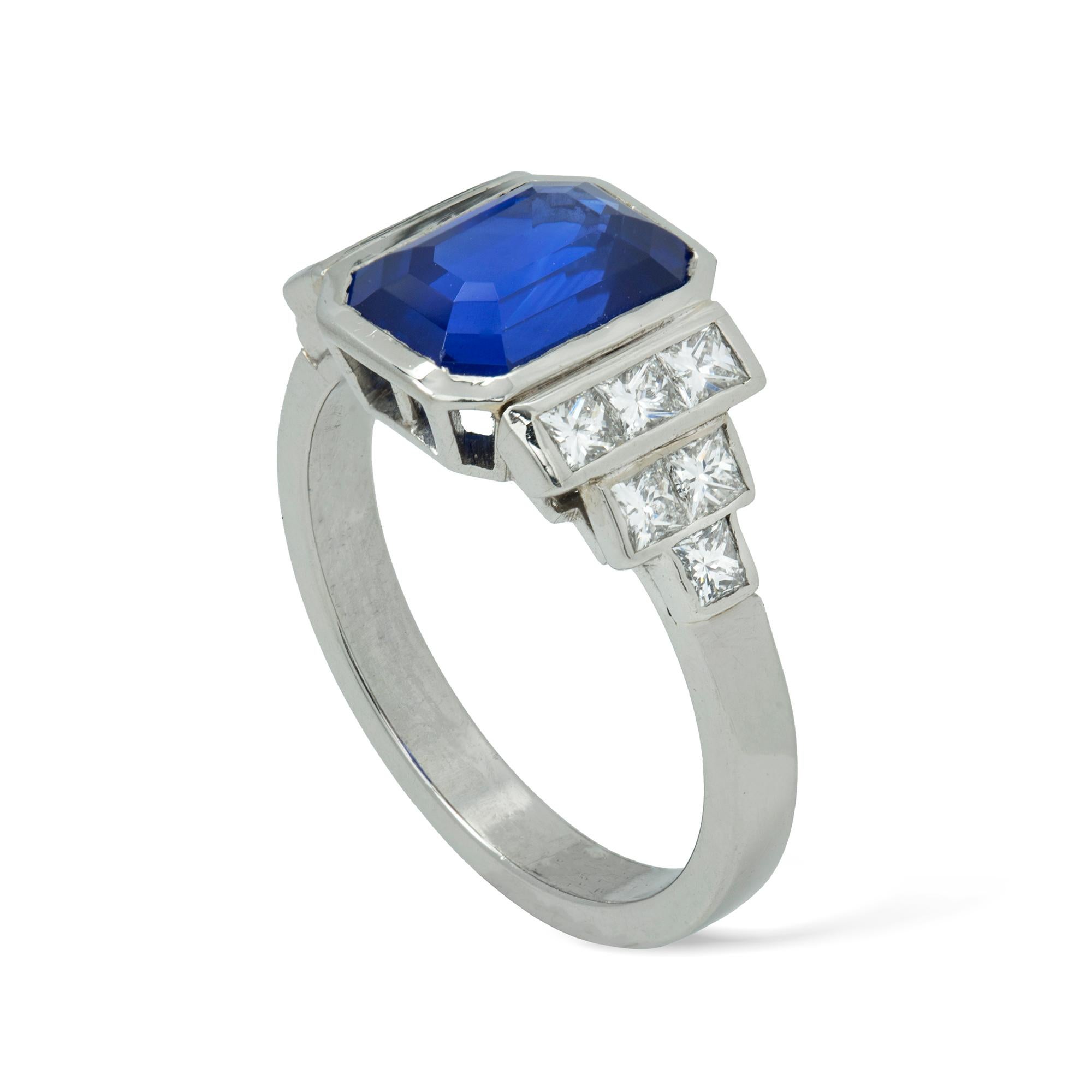 Octagon Cut Sapphire and Diamond Ring For Sale