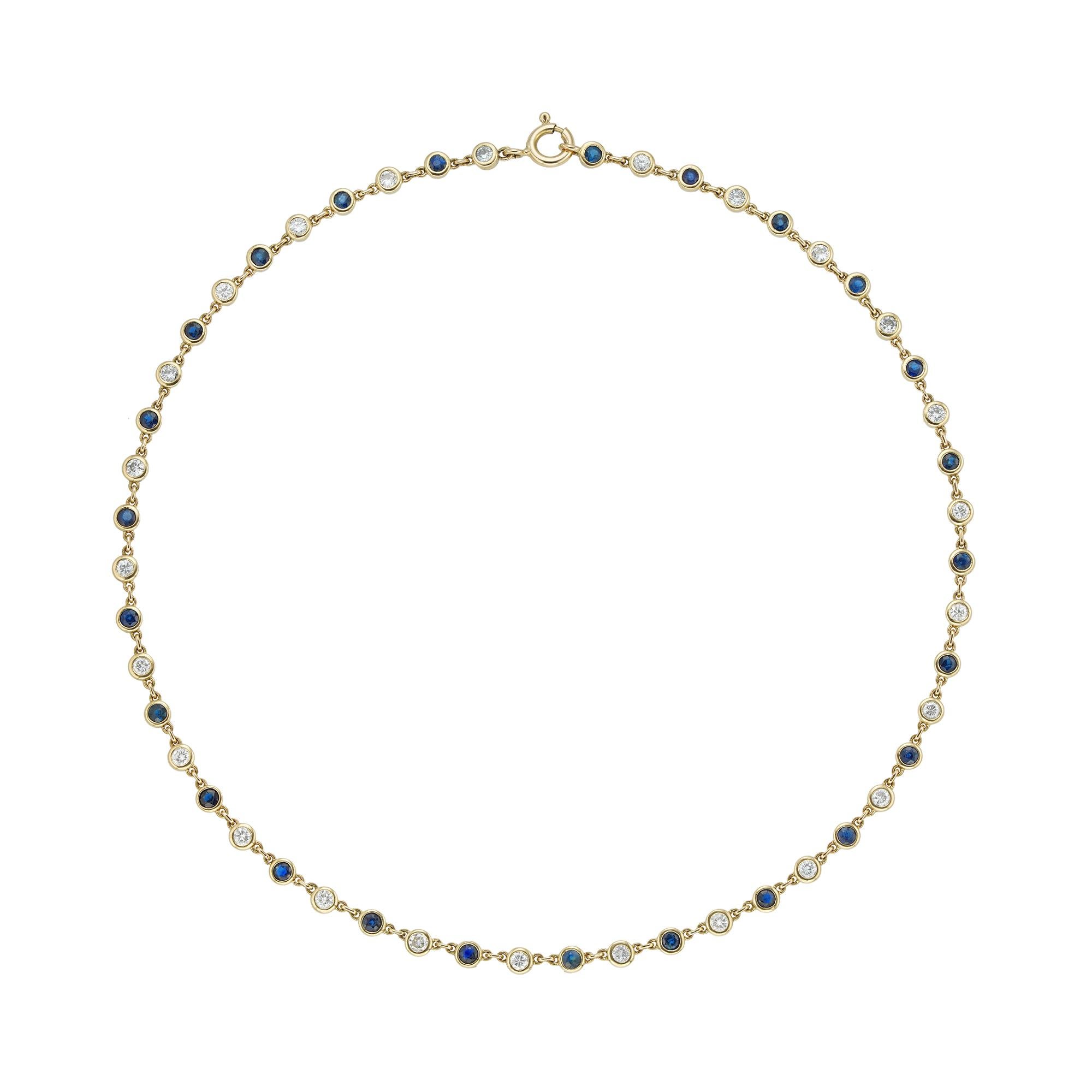 Moderno Collana a catena con zaffiri e diamanti in vendita