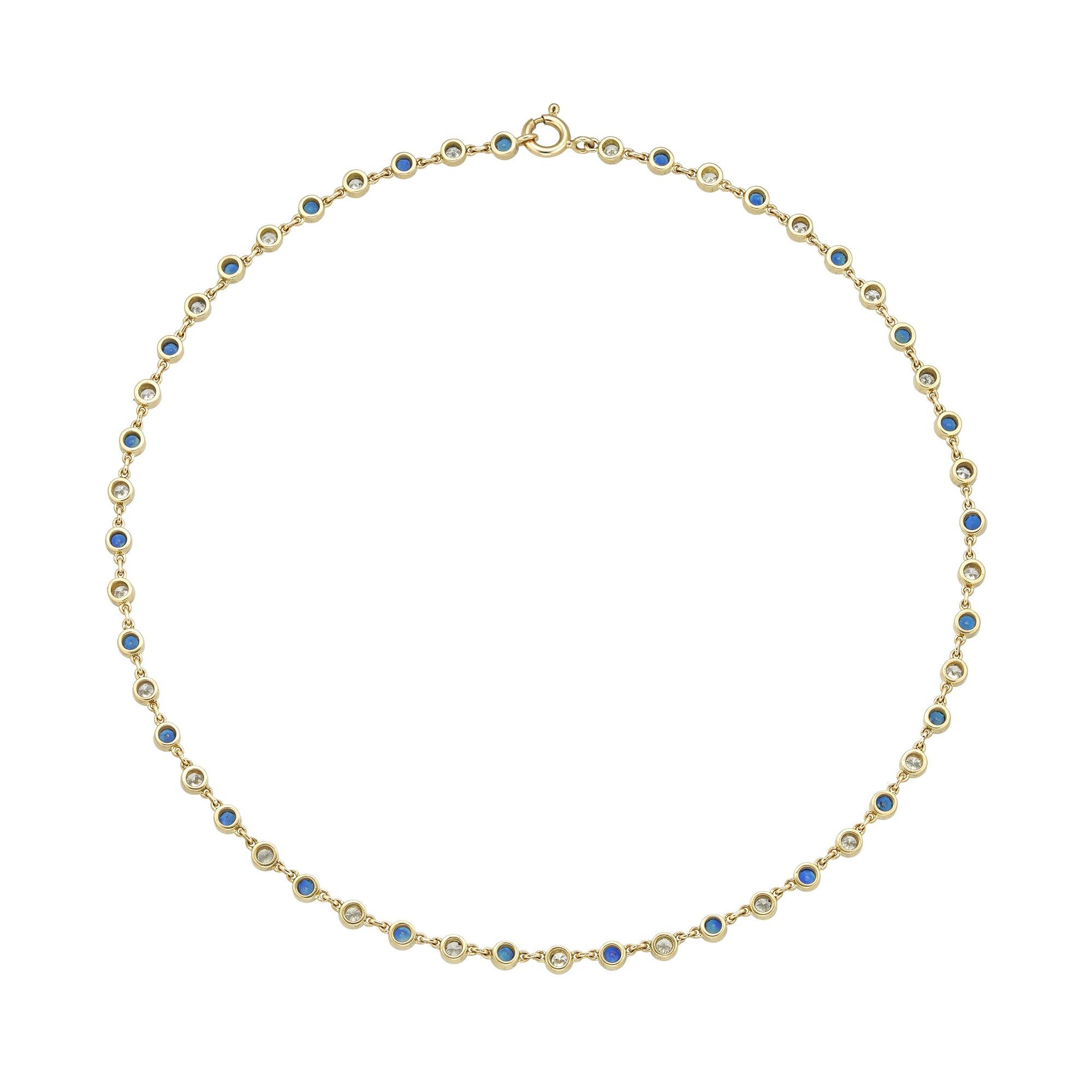 Taglio brillante Collana a catena con zaffiri e diamanti in vendita