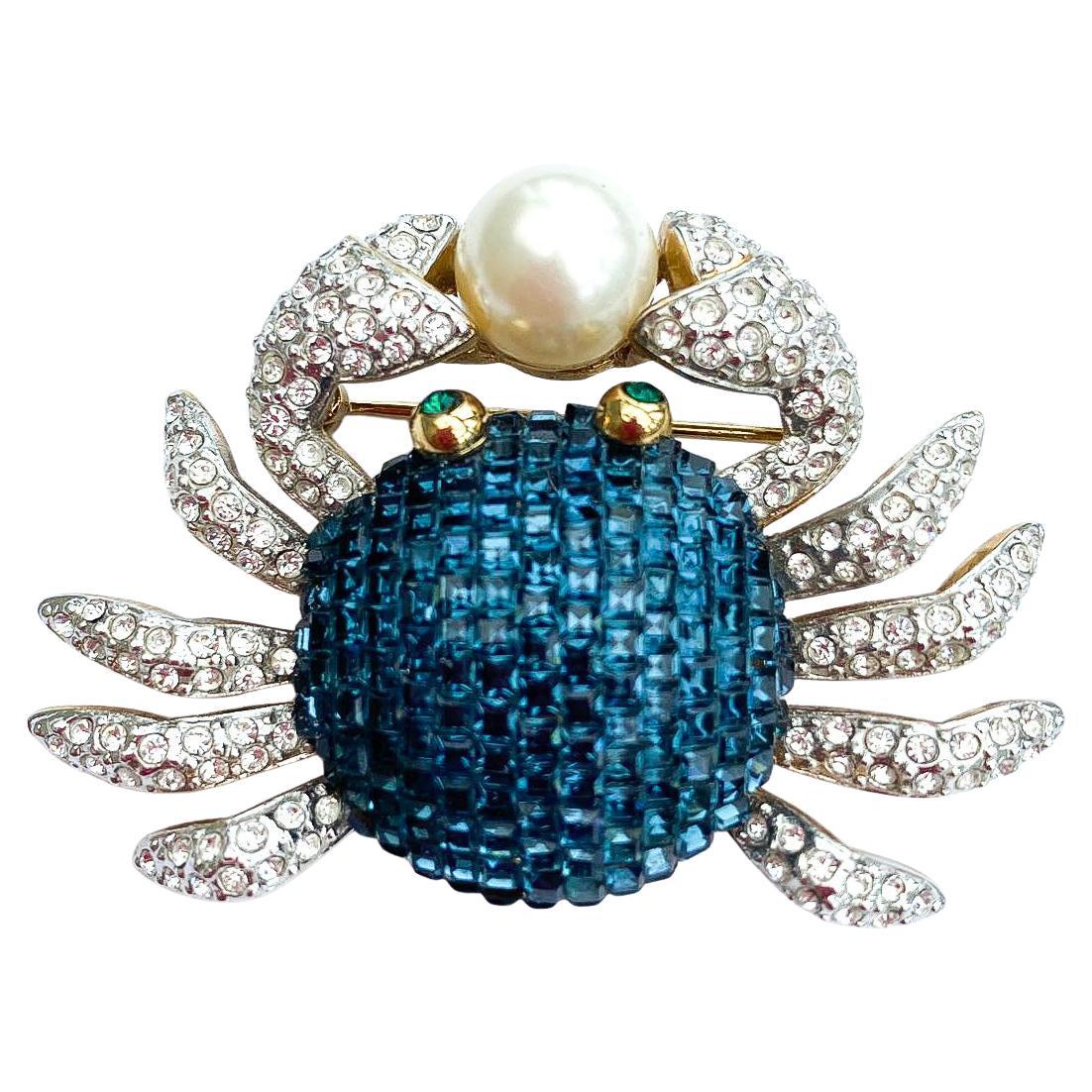 „Kraub“-Brosche mit Saphiren, Klarpaste und Paste-Perlen, Bijoux Stern Paris, 1980er Jahre