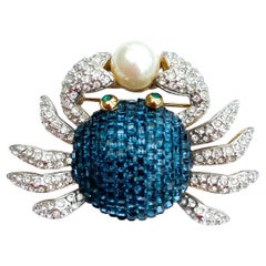 A sapphire, clear paste and paste pearl 'crab' brooch, Bijoux Stern Paris, 1980s
