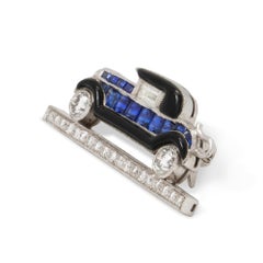 Sapphire, Diamond and Enamel Car Brooch
