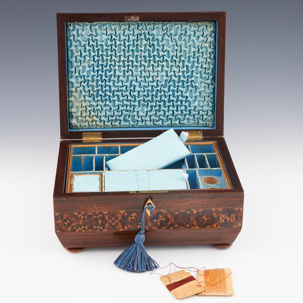 A Sarcophagal Tunbridge Ware Sewing Box with Isometric Cube Design, c1835 For Sale 2