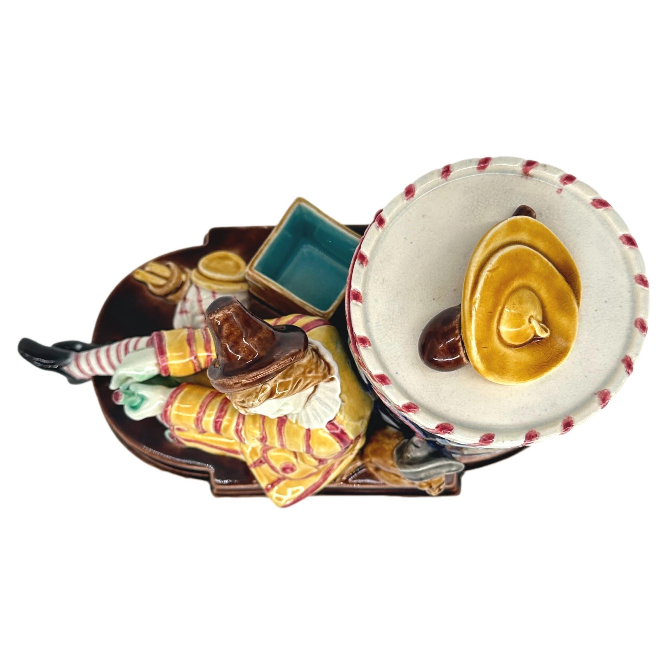 A Sarreguemines Majolica Smoking Stand, Drunk Street Musician and Dog, ca. 1880 For Sale 5