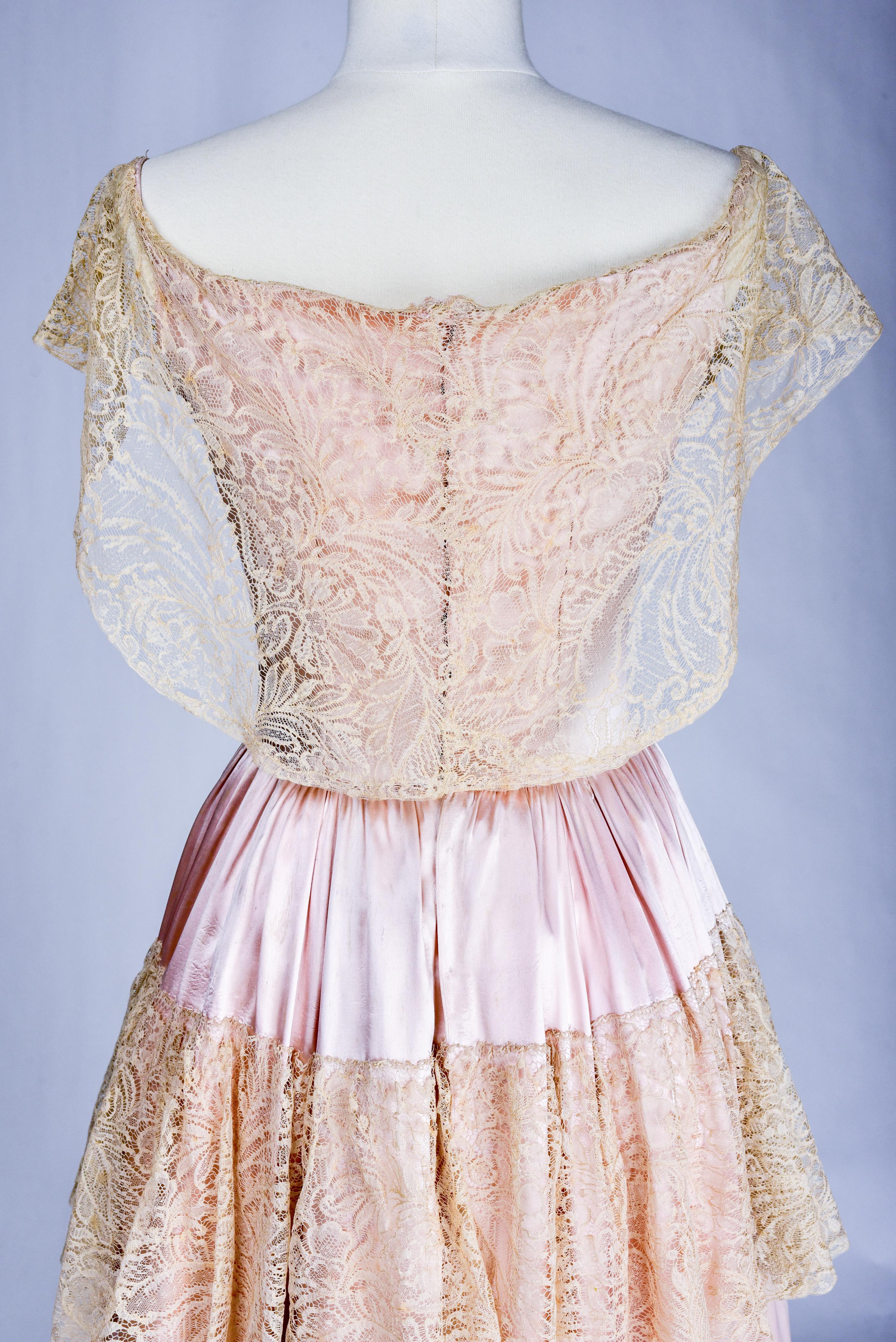 A Satin & Blonde Lace French Evening Couture Dress by Philippe & Gaston C. 1937 3